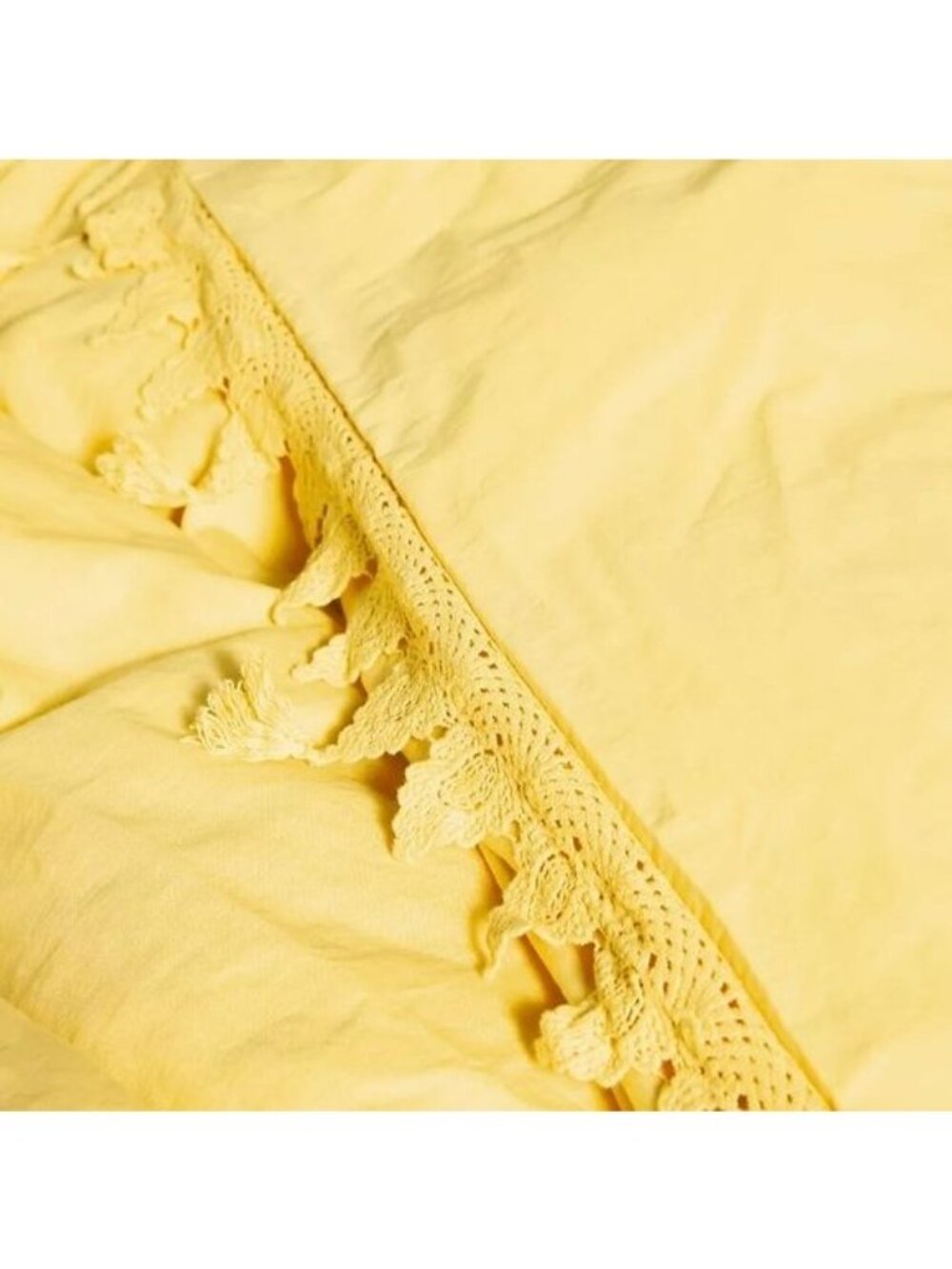 Anthropologie Lime Yellow Scalloped Crochet Pair King Shams Linen Cotton - Picture 3 of 6